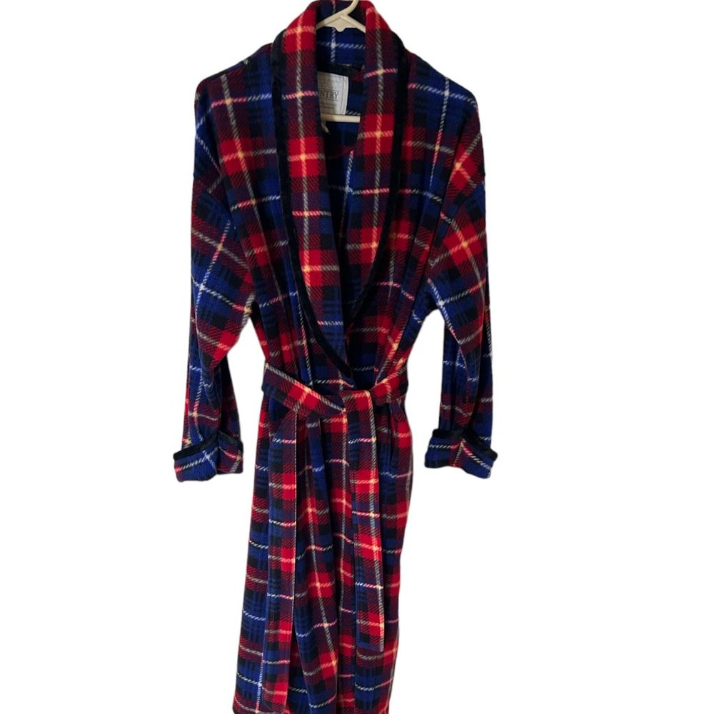 Erika Taylor Women's Plush red and blue plaid Bath robe. Sz: PS 509
